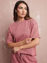 Long Tall Sally Pink Acid Wash Short Sleeve Sweat Top - Image 4 of 5