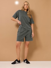 Long Tall Sally Black Acid Wash Sweat T-Shirt & Shorts Set - Image 2 of 5