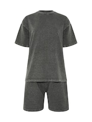 Long Tall Sally Black Acid Wash Sweat T-Shirt & Shorts Set - Image 5 of 5