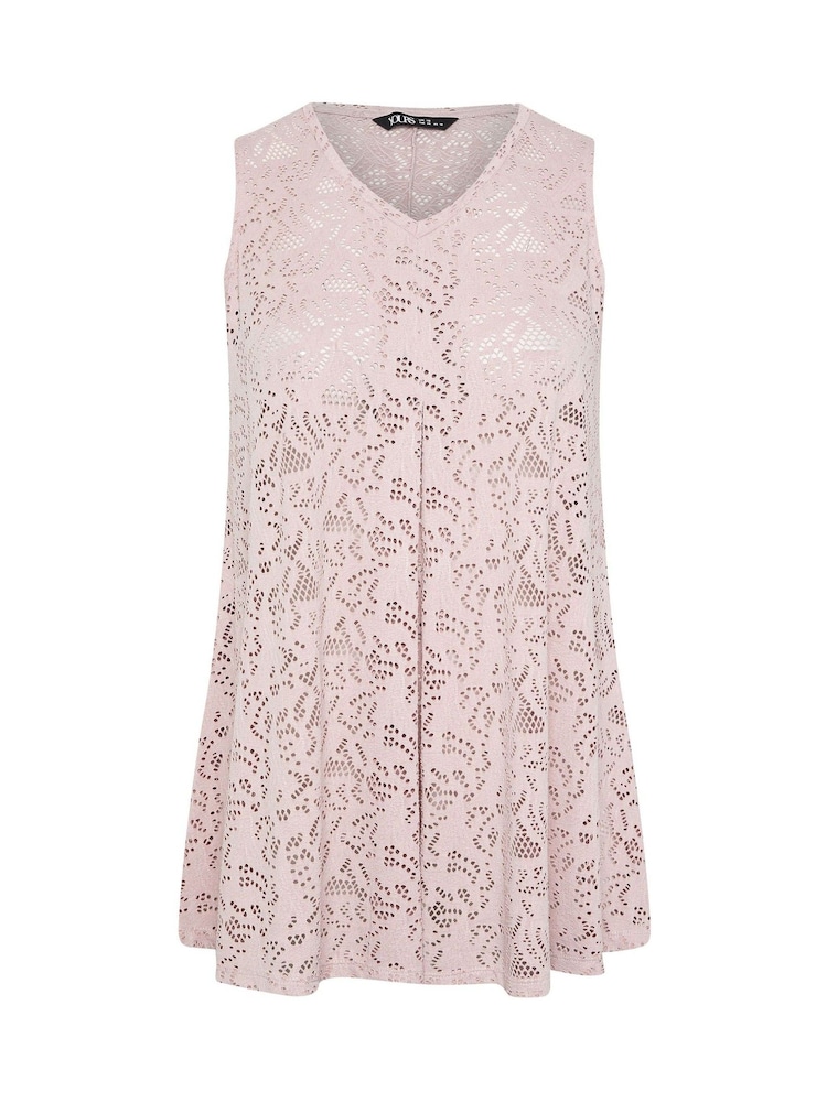 Yours Curve Pink Broderie Anglaise Vest - Image 5 of 5