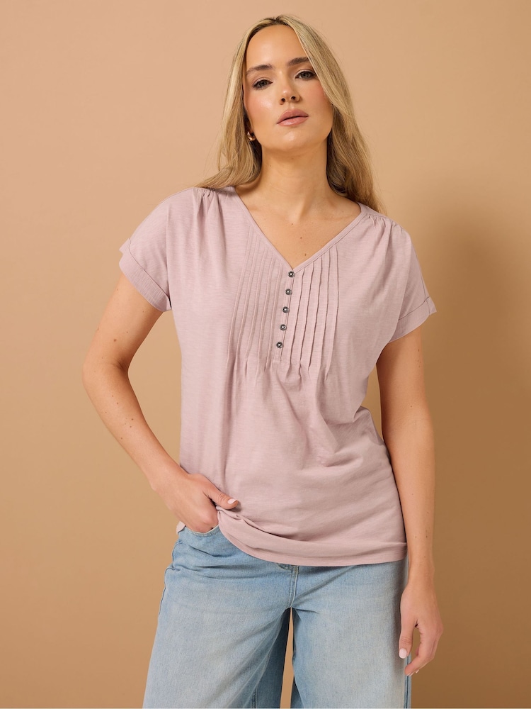 Long Tall Sally Green 100% Cotton Short Sleeve Pintuck Henley Tops 2 Pack - Image 2 of 8