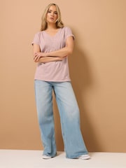 Long Tall Sally Green 100% Cotton Short Sleeve Pintuck Henley Tops 2 Pack - Image 3 of 8