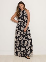 Long Tall Sally Black Blurred Floral Halter Maxi Dress - Image 2 of 5