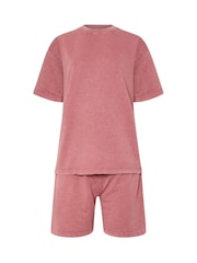 Long Tall Sally Pink Acid Wash Sweat T-Shirt & Shorts Set - Image 5 of 5