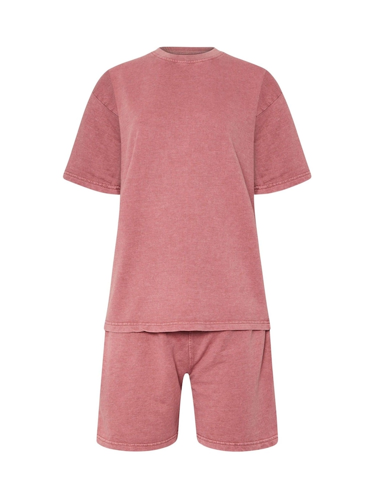 Long Tall Sally Pink Acid Wash Sweat T-Shirt & Shorts Set - Image 5 of 5