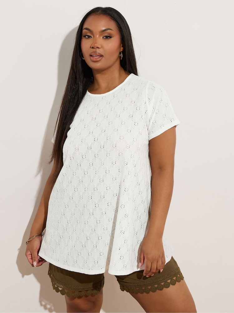 Yours Curve White Anglaise Broderie Swing Top - Image 1 of 5