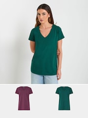 Long Tall Sally 100% algodão V-Neck T-Shirts 2 com pacote - Imagem 1 de 8