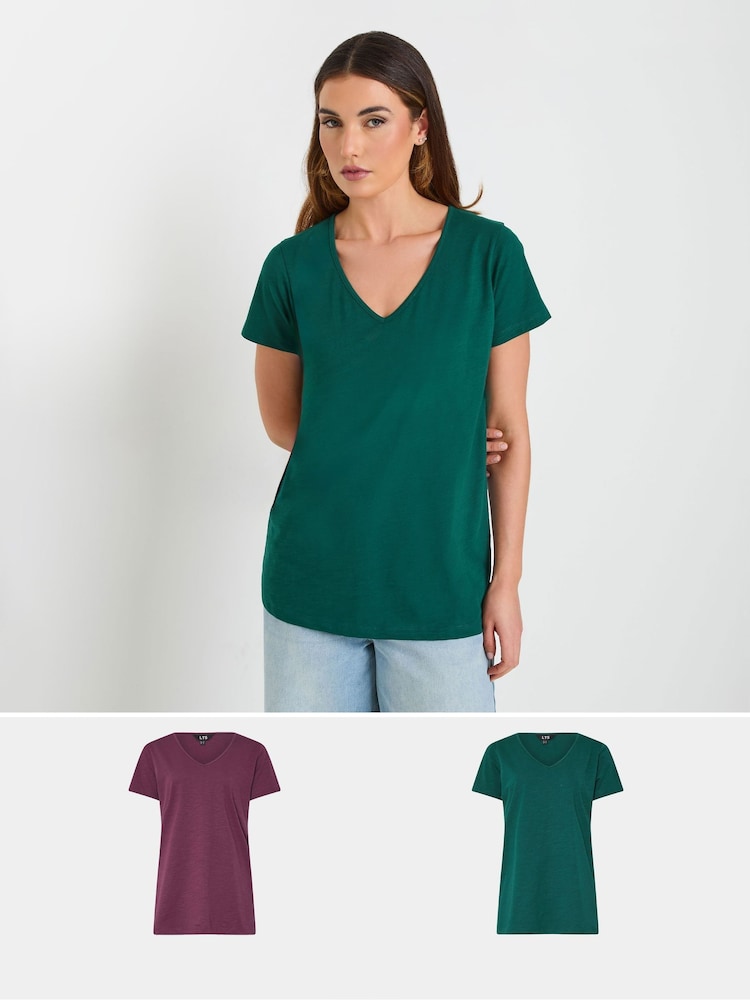 Long Tall Sally 100% algodão V-Neck T-Shirts 2 com pacote - Imagem 1 de 8