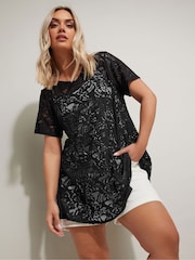 Yours Curve Black Broderie Anglaise Top - Image 1 of 5
