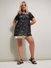 Yours Curve Black Broderie Anglaise Top - Image 2 of 5
