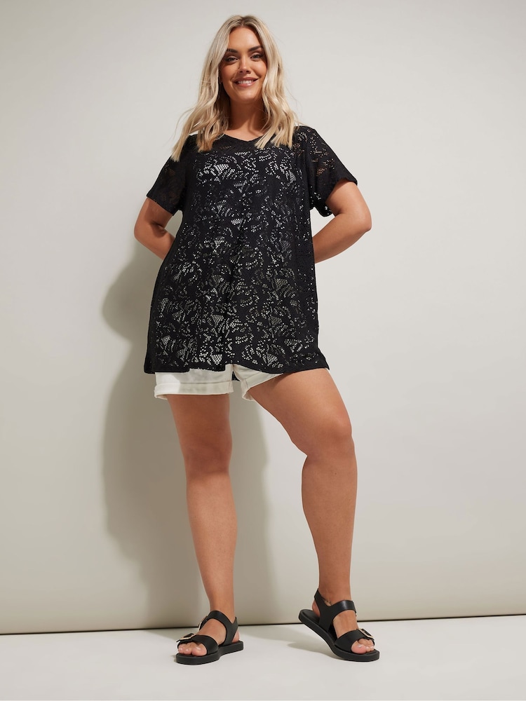 Yours Curve Black Broderie Anglaise Top - Image 2 of 5