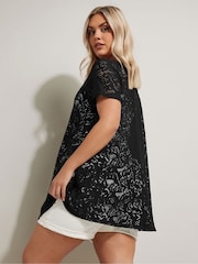 Yours Curve Black Broderie Anglaise Top - Image 3 of 5