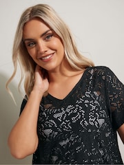 Yours Curve Black Broderie Anglaise Top - Image 4 of 5