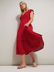 Yours Curve Red Broderie Anglaise Midaxi Dress - Image 1 of 5