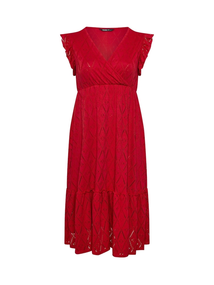 Yours Curve Red Broderie Anglaise Midaxi Dress - Image 5 of 5