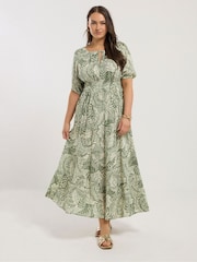 Yours Curve Green Boho Midaxi Dress - Image 1 of 5