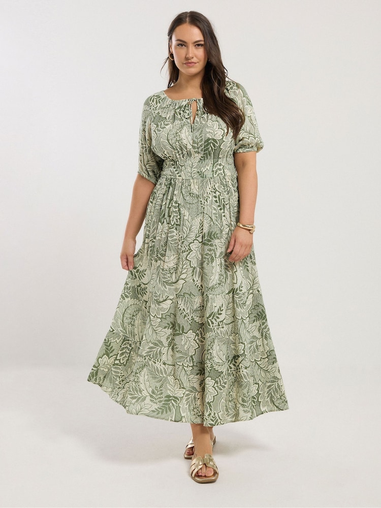 Yours Curve Green Boho Midaxi Dress - Image 1 of 5