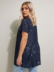 Yours Curve Blue Broderie Anglaise Top - Image 2 of 5