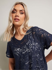 Yours Curve Blue Broderie Anglaise Top - Image 4 of 5