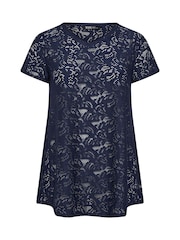 Yours Curve Blue Broderie Anglaise Top - Image 5 of 5