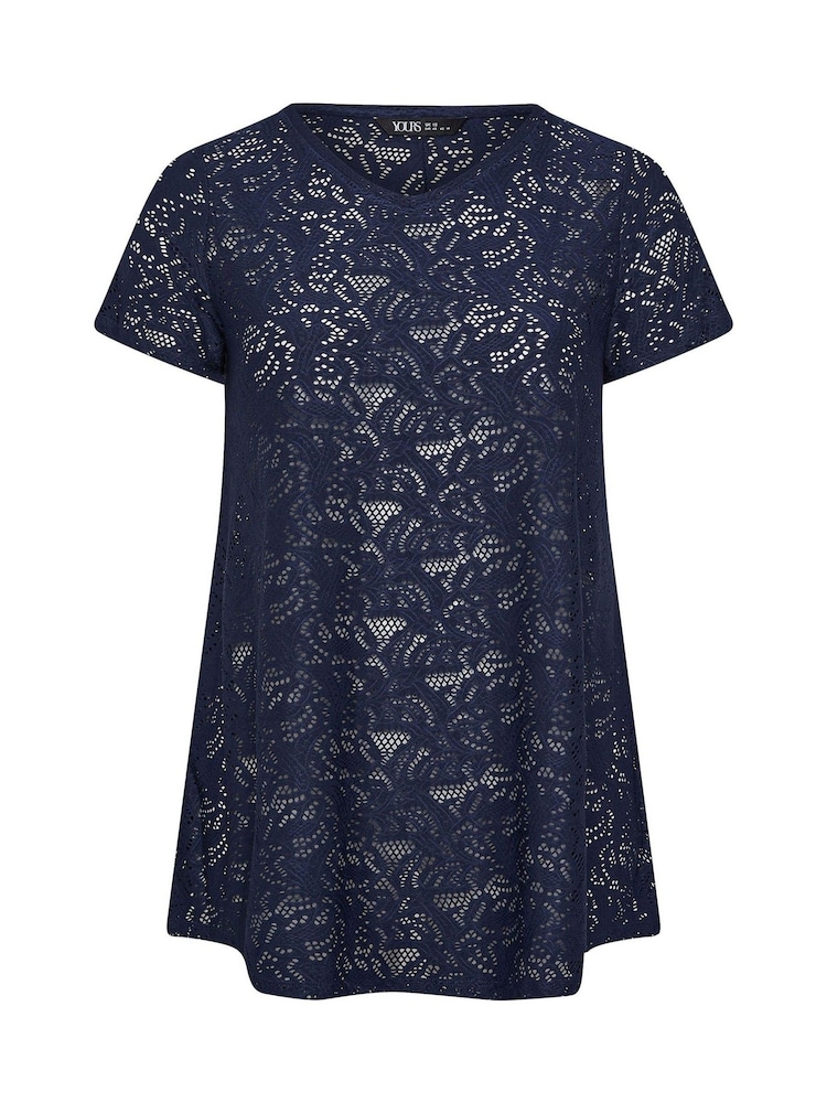 Yours Curve Blue Broderie Anglaise Top - Image 5 of 5