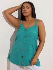 Yours Curve Green Anglaise Button Swing Vest - Image 1 of 5