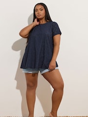 Yours Curve Blue Anglaise Broderie Swing Top - Image 2 of 5