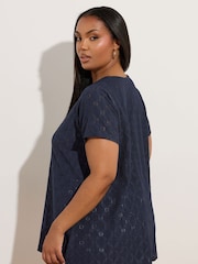 Yours Curve Blue Anglaise Broderie Swing Top - Image 3 of 5