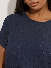 Yours Curve Blue Anglaise Broderie Swing Top - Image 4 of 5