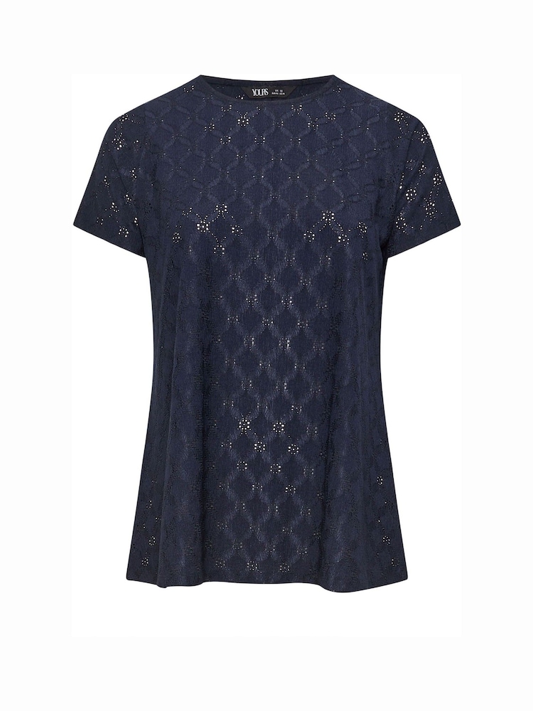 Yours Curve Blue Anglaise Broderie Swing Top - Image 5 of 5