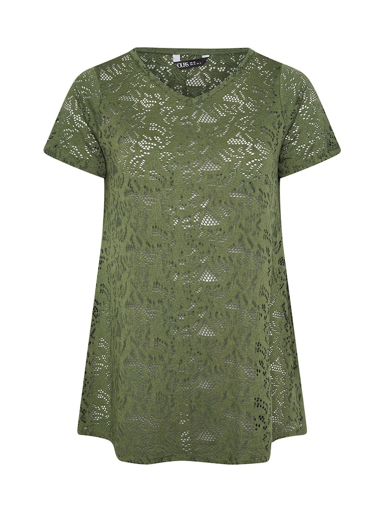 Yours Curve Green Broderie Anglaise Top - Image 5 of 5