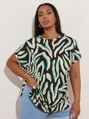 Yours Curve Black Animal Abstract Top - Image 2 of 6