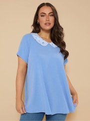 Yours Curve Blue Collar Ribbed Swing Top - Image 1 of 5