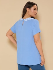 Yours Curve Blue Collar Ribbed Swing Top - Image 3 of 5