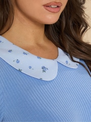 Yours Curve Blue Collar Ribbed Swing Top - Image 4 of 5