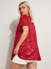 Yours Curve Red Broderie Anglaise Top - Image 2 of 5