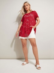 Yours Curve Red Broderie Anglaise Top - Image 3 of 5