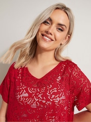 Yours Curve Red Broderie Anglaise Top - Image 4 of 5