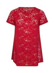 Yours Curve Red Broderie Anglaise Top - Image 5 of 5