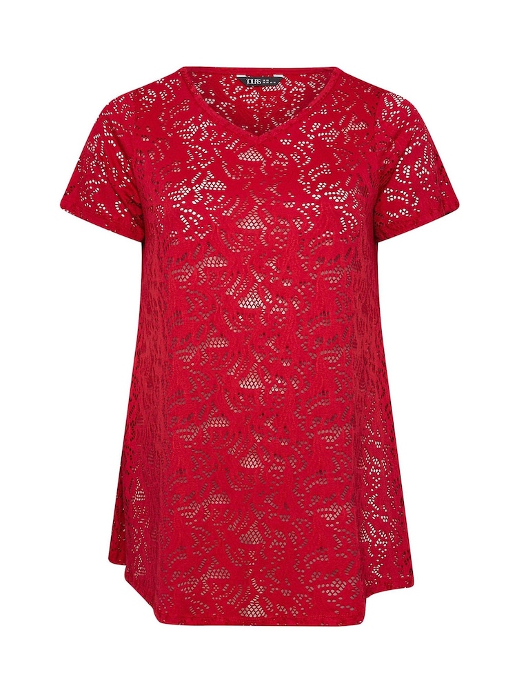 Yours Curve Red Broderie Anglaise Top - Image 5 of 5
