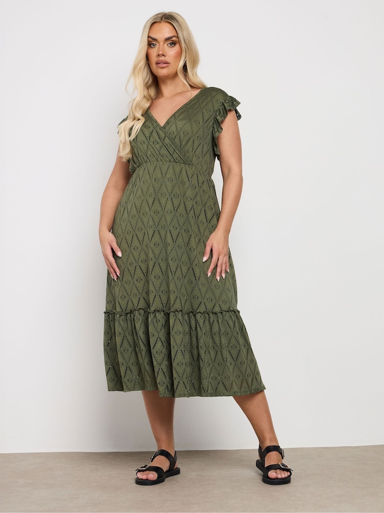 Yours Curve Green Broderie Anglaise Midaxi Dress - Image 1 of 5