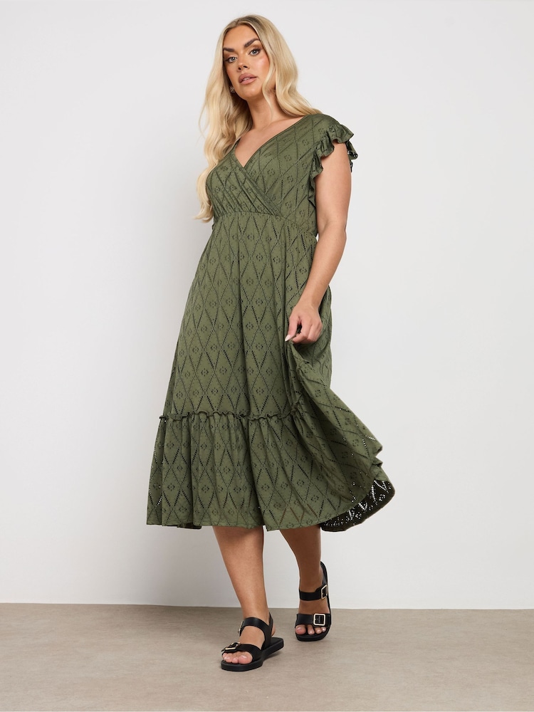 Yours Curve Green Broderie Anglaise Midaxi Dress - Image 2 of 5