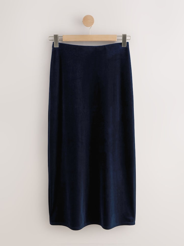 Navy Velvet Column Skirt - Image 1 of 3