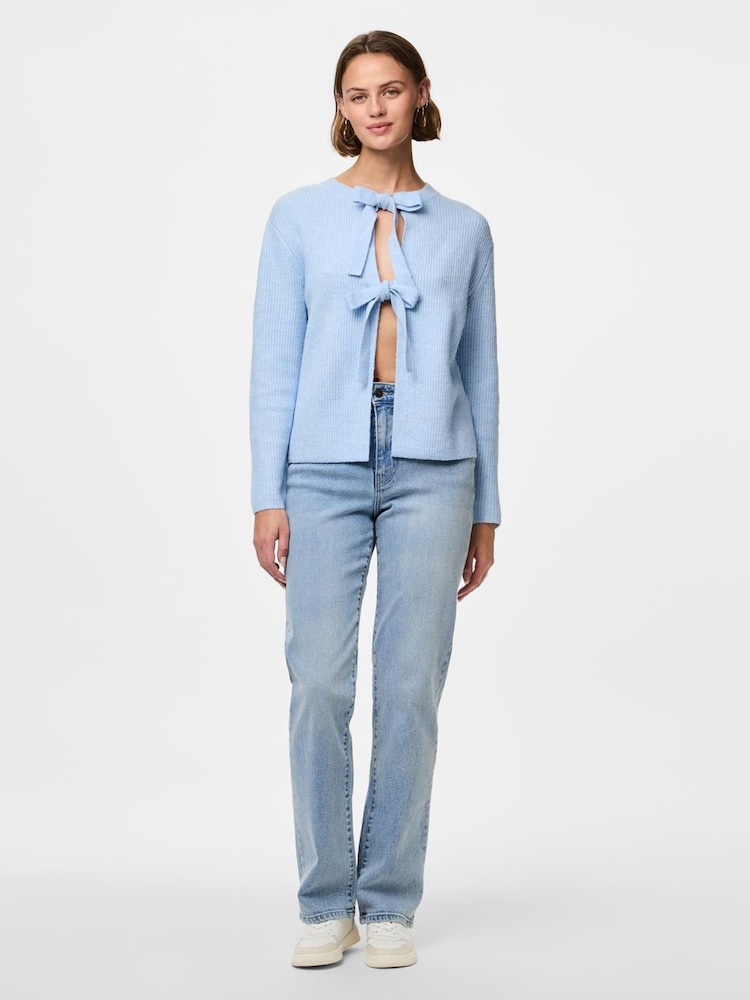 PIECES Blue Tie Front Knitted Cardigan - Image 1 of 3