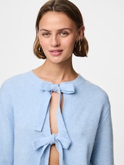 PIECES Blue Tie Front Knitted Cardigan - Image 3 of 3