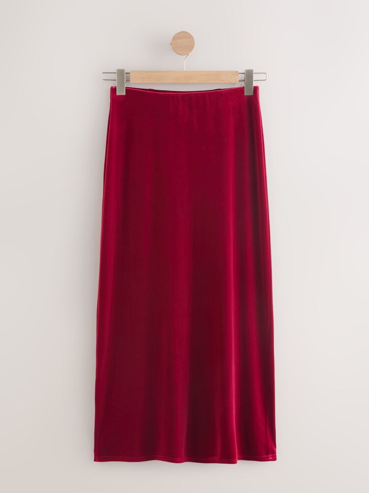 Cherry Red Velvet Column Skirt - Image 1 of 3