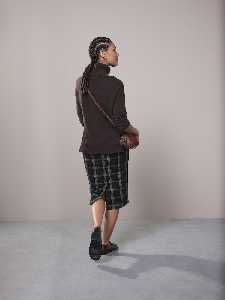 Green/Black Check Brushed Pencil Skirt - Image 2 of 7 Green/Black Check Brushed Pencil Skirt - Image 2 of 7