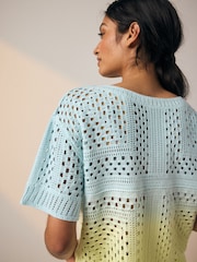Yellow Blue Ombre - Camiseta de manga corta con cuello redondo de ganchillo - Imagen 3 de 6