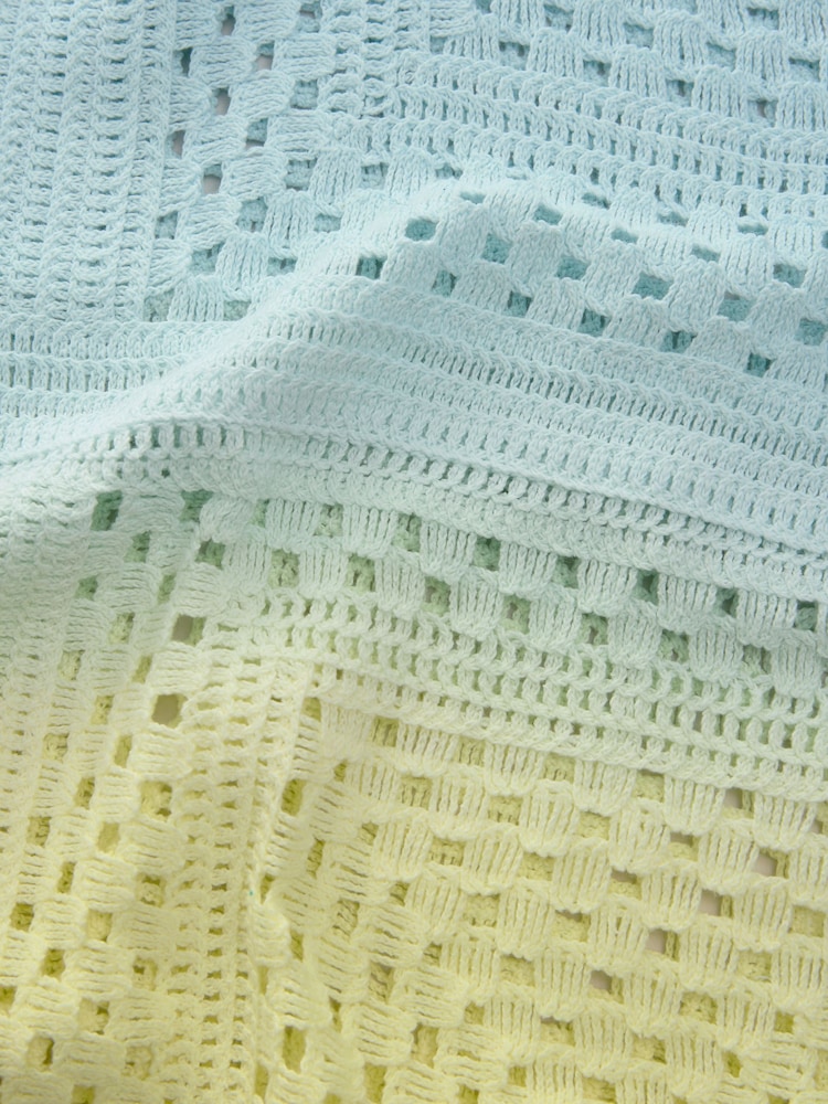 Yellow Blue Ombre Short Sleeve Crochet Crew Neck T-Shirt - Image 5 of 6