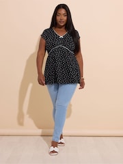 Yours Curve Black Mesh Pico Trim Short Sleeve Top - Image 2 of 5